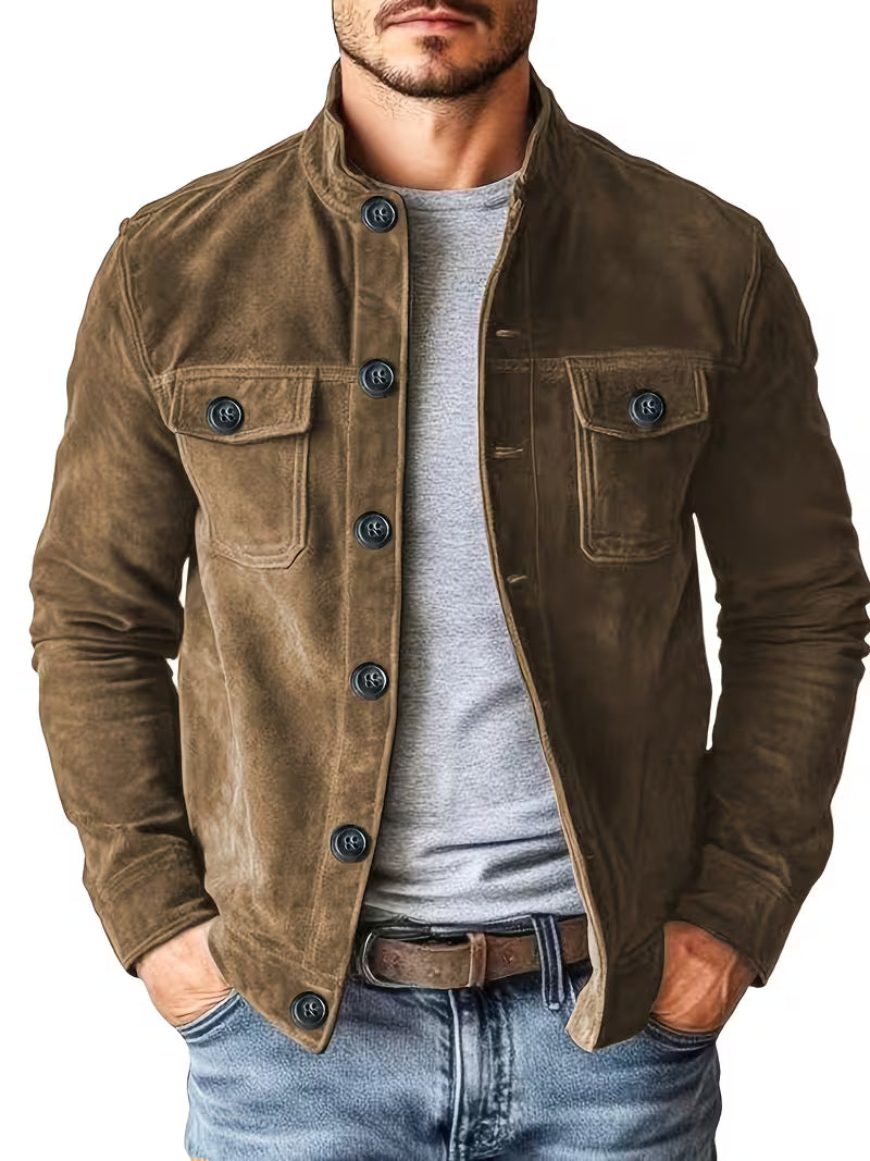 Lucrira - Suede Jacket With Dual Front Pockets