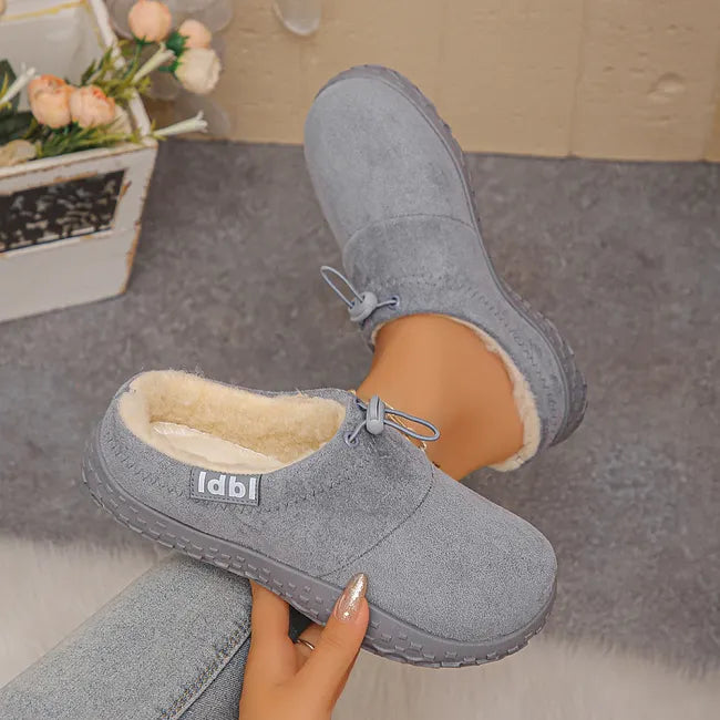 Elenora - Faux Suede Fleece Lined Drawstring Slip-On Shoes