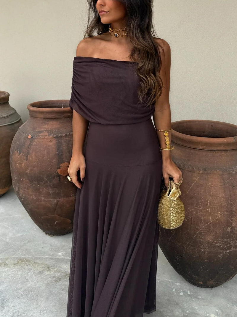 Dainia - One-Shoulder Mesh Maxi Dress