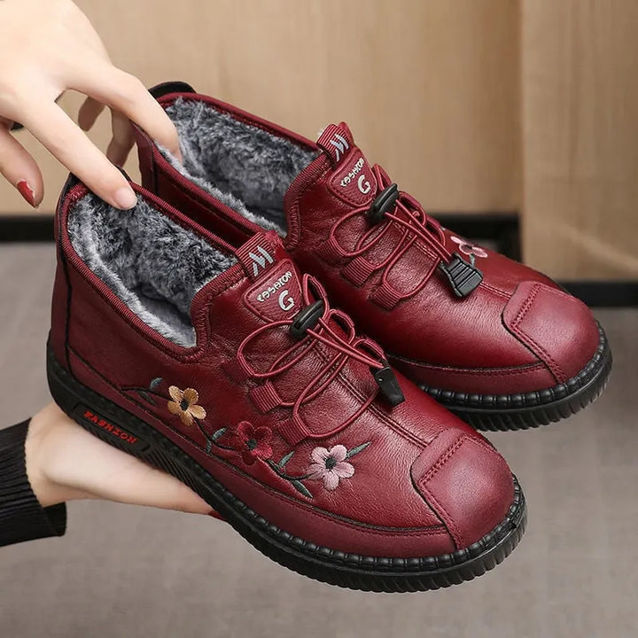 Kalisisa - Fur Lined Floral Embroidered Ankle Boots
