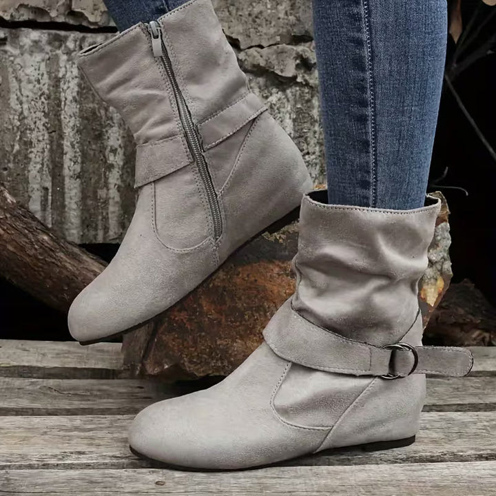 Valeisa - Slouchy Wedge Ankle Boots with Buckle Strap