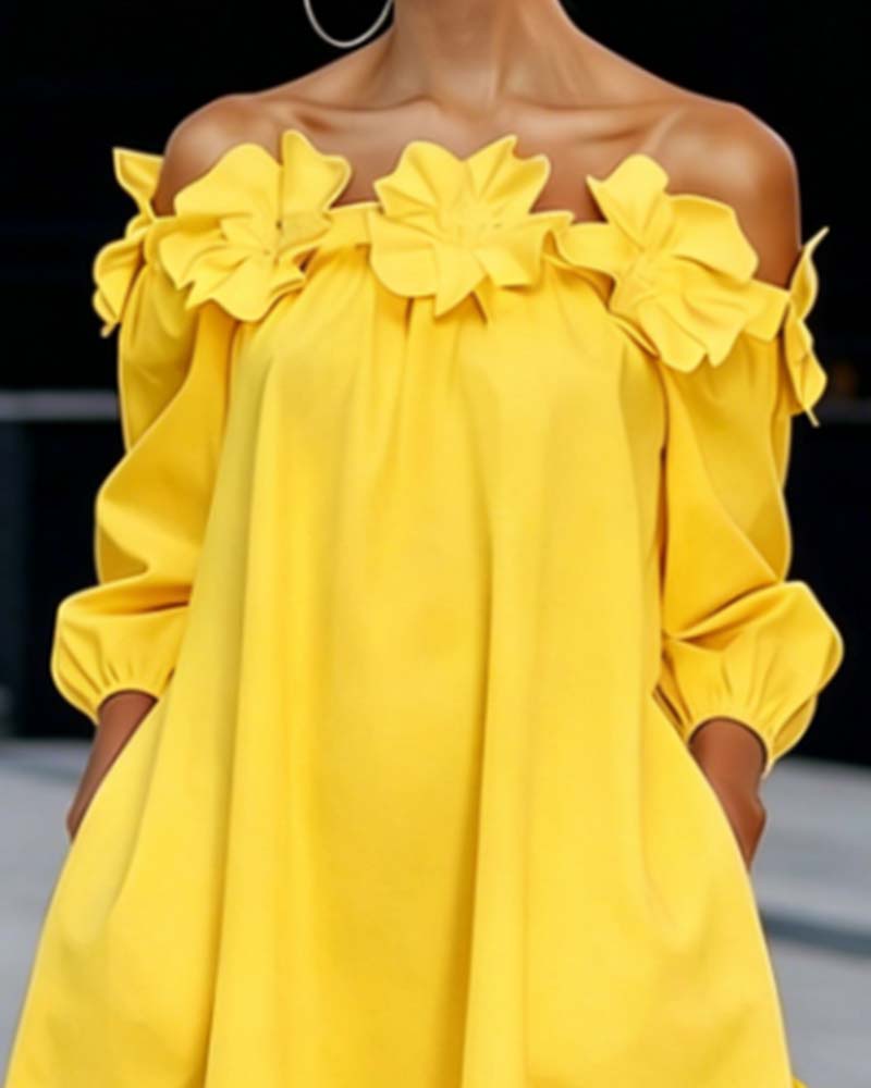 Loania - Floral Accent Off-Shoulder Dress
