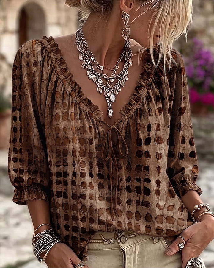 Kesney - Polka Dot Blouse With Laces
