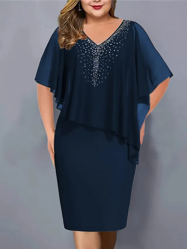 Katryna - Rhinestone-Embellished Chiffon V-Neck Dress