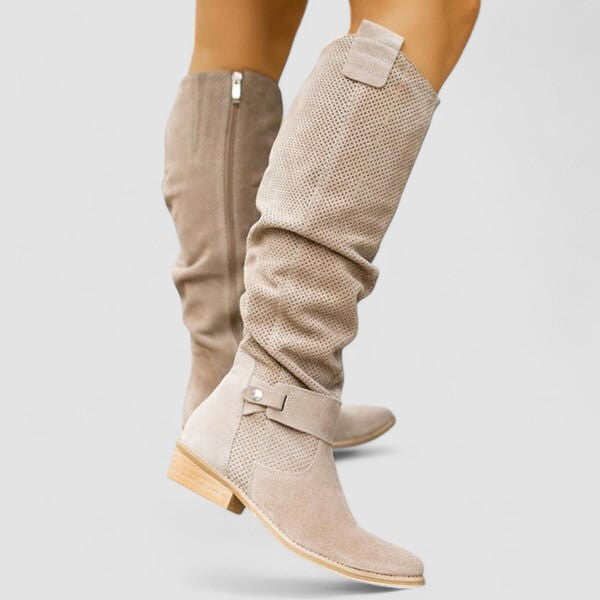 Sylvariana - Suede Knee-High Boots With Zipper