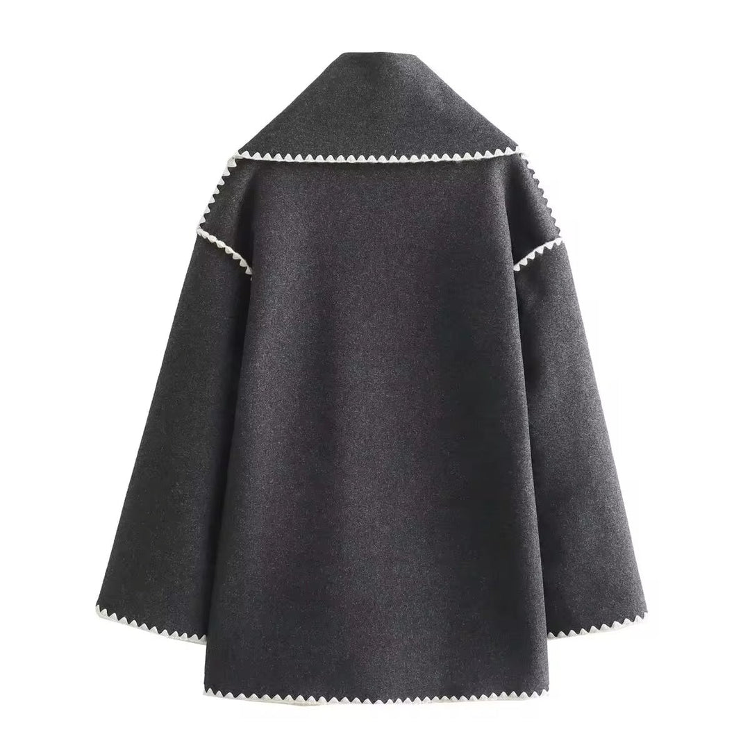 Anelinoria - Embroidered Fringe Coat With Matching Scarf