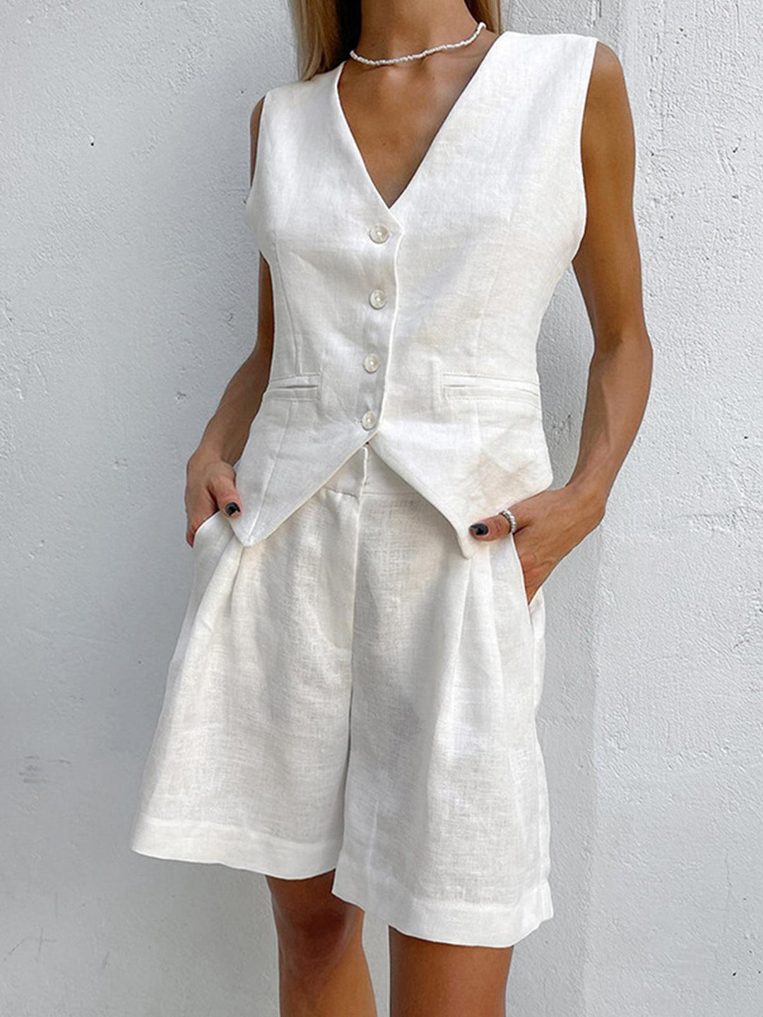 Dynisa - Linen Vest And Shorts Set
