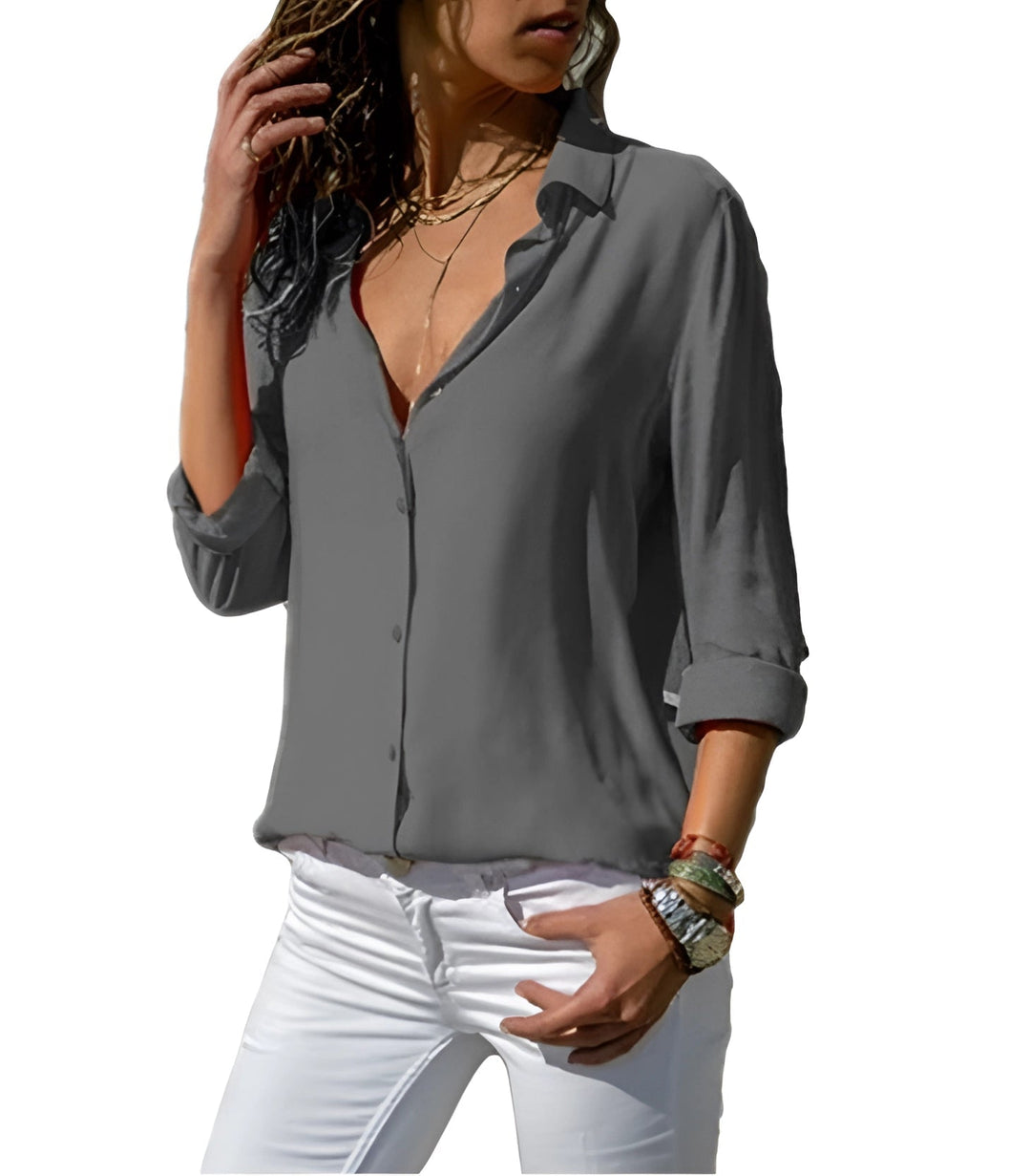 Sizina - Flowy Satin V-Neck Shirt