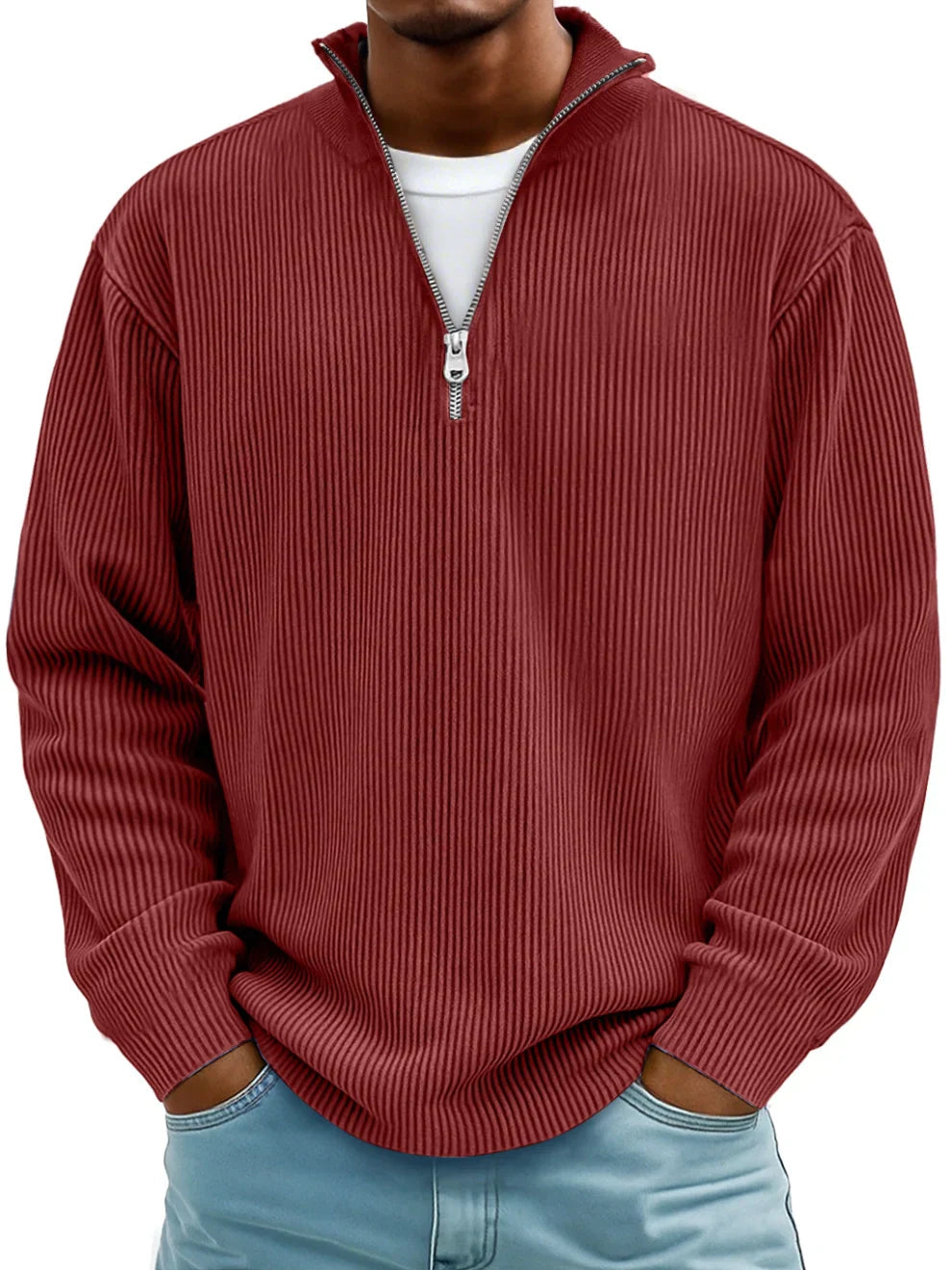 Dimitar - Ribbed Long-Sleeve Quarter-Zip Pullover Sweater
