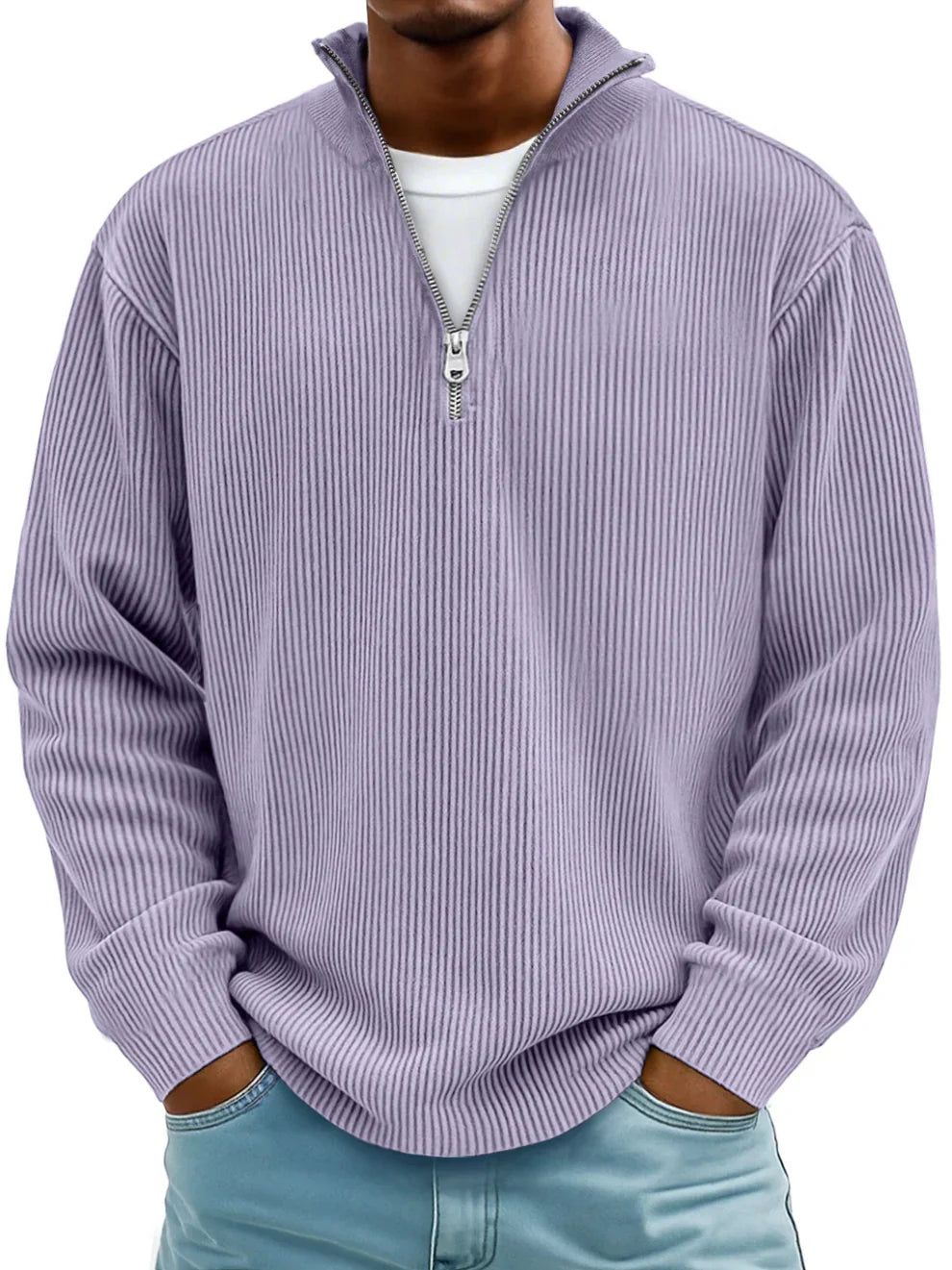 Osrelan - Ribbed Long-Sleeve Quarter-Zip Pullover Sweater