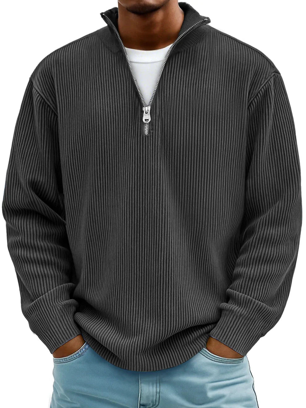 Osrelan - Ribbed Long-Sleeve Quarter-Zip Pullover Sweater