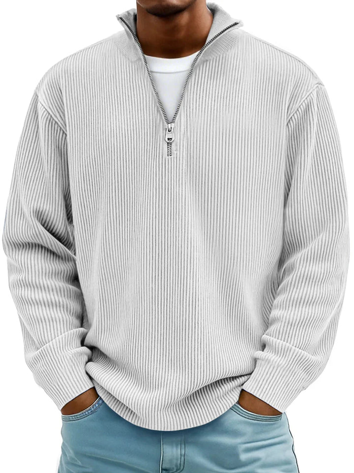 Osrelan - Ribbed Long-Sleeve Quarter-Zip Pullover Sweater