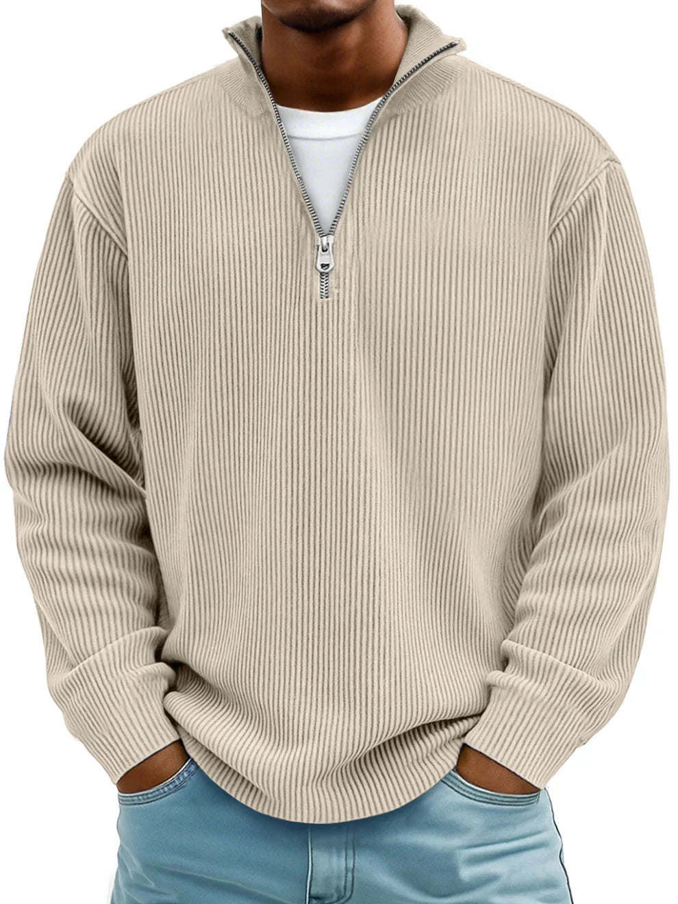 Dimitar - Ribbed Long-Sleeve Quarter-Zip Pullover Sweater