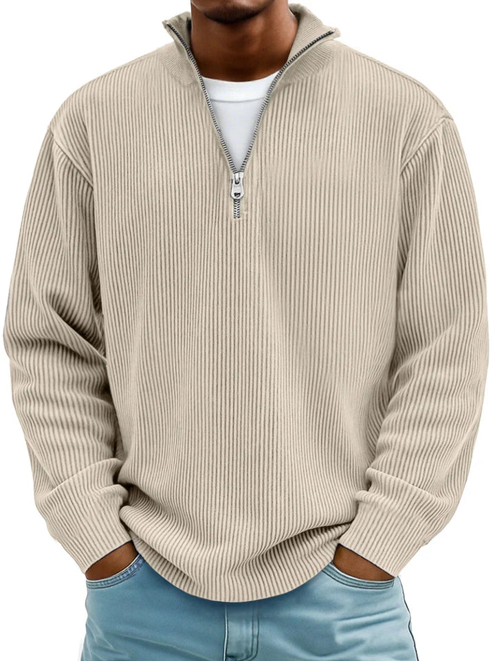 Dimitar - Ribbed Long-Sleeve Quarter-Zip Pullover Sweater
