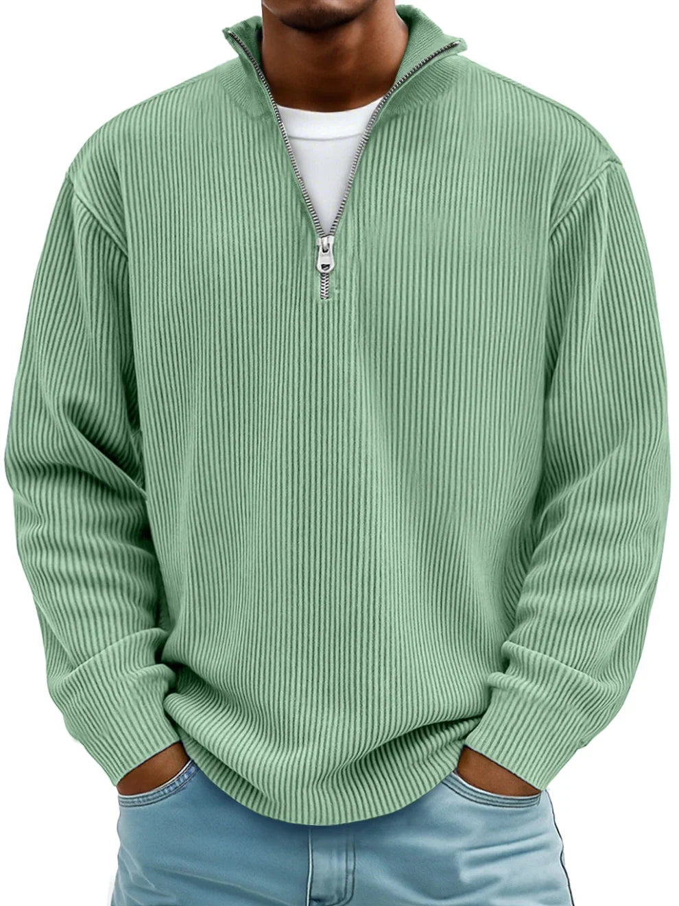 Dimitar - Ribbed Long-Sleeve Quarter-Zip Pullover Sweater