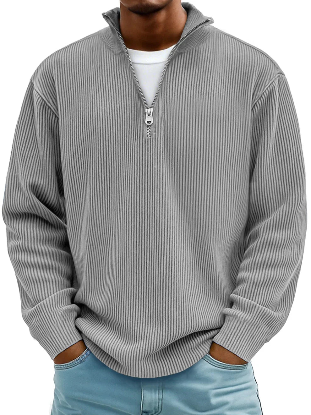 Osrelan - Ribbed Long-Sleeve Quarter-Zip Pullover Sweater