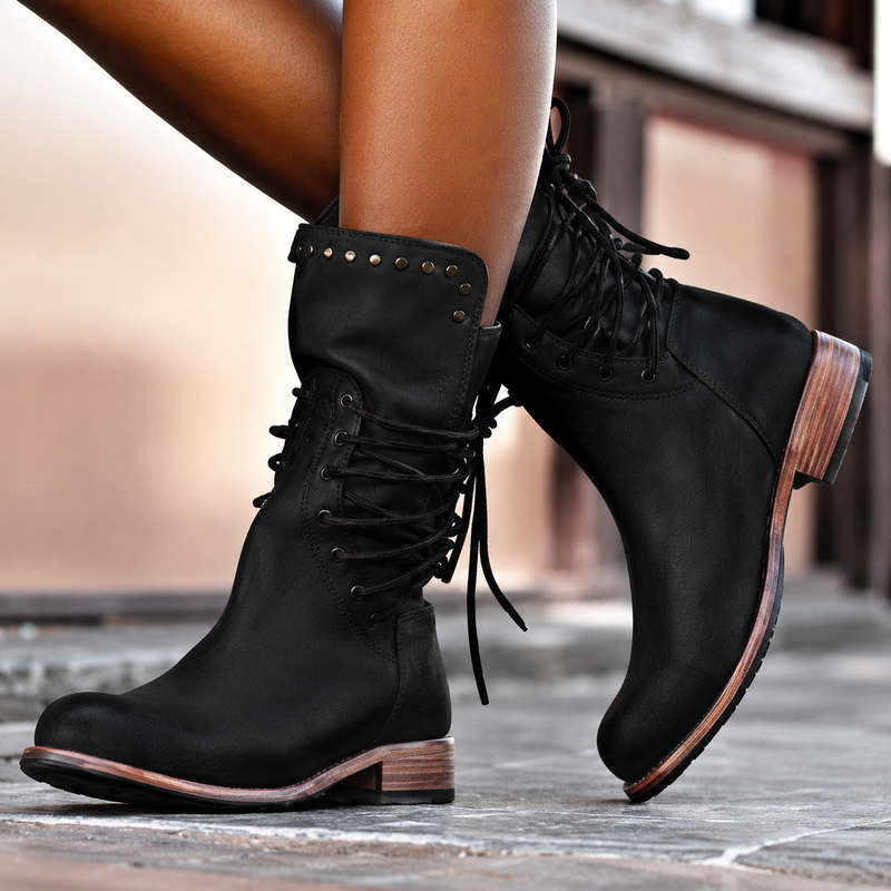 Valana - Cross Tied Fleece Lined Biker Ankle Boots