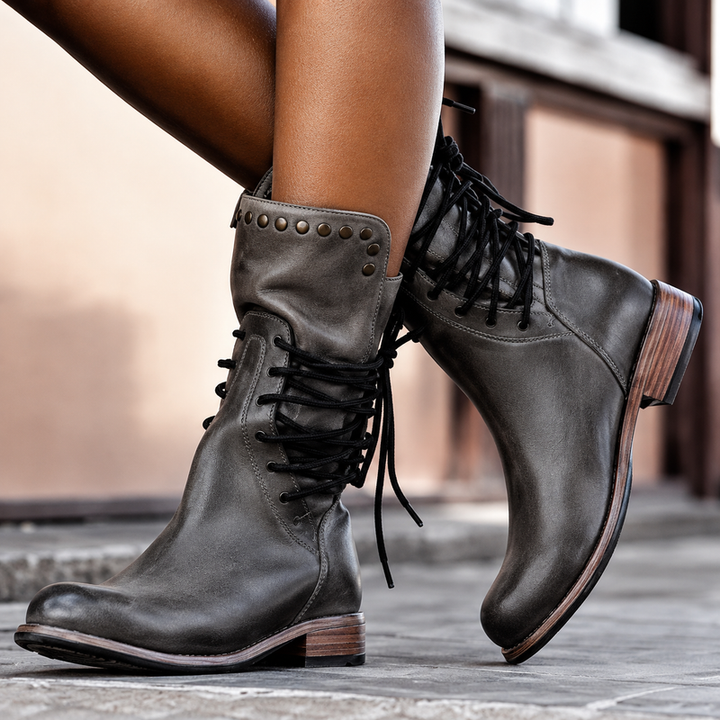 Valana - Cross Tied Fleece Lined Biker Ankle Boots