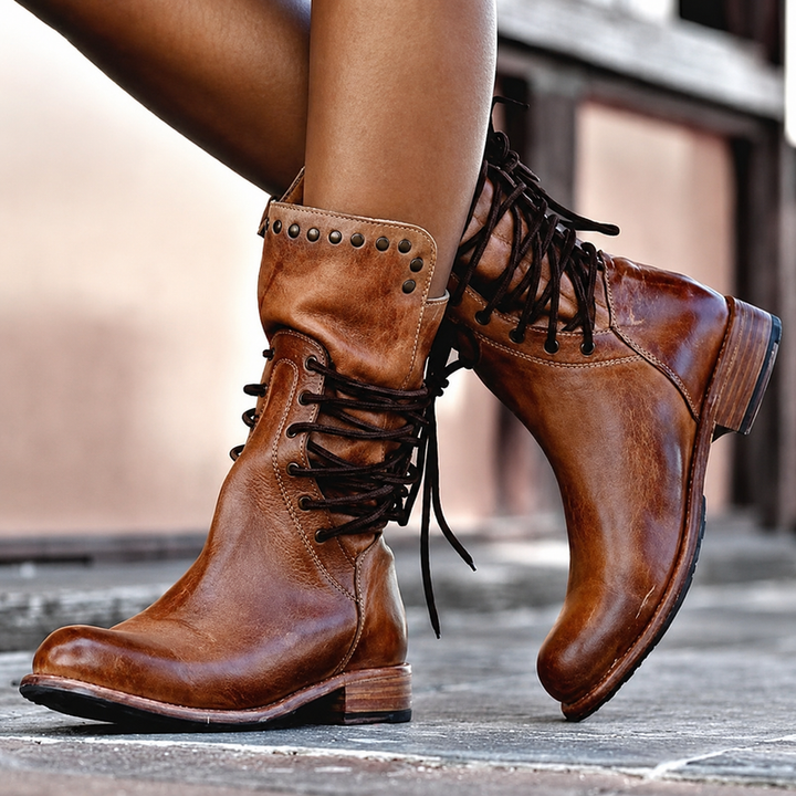 Valana - Cross Tied Fleece Lined Biker Ankle Boots