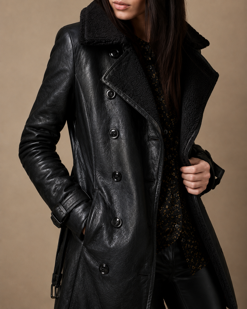 Roweolessa - Faux Leather Jacket With Fur Collar
