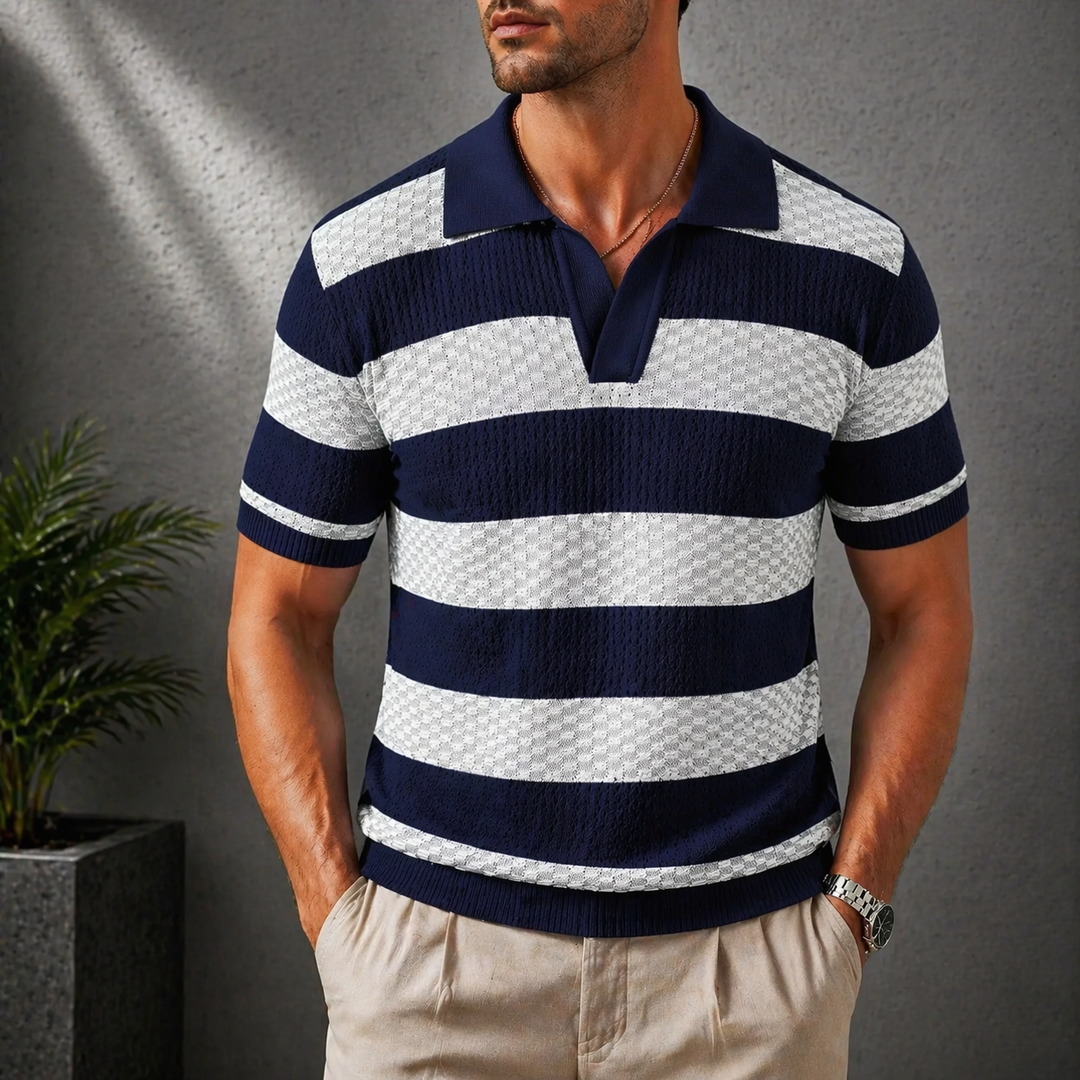 Leunard - Striped Knit Polo Shirt