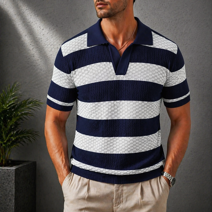 Leunard - Striped Knit Polo Shirt
