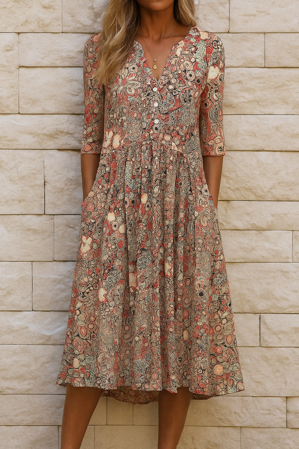 Eliskaa - Elegant Floral Dress With V-Neck