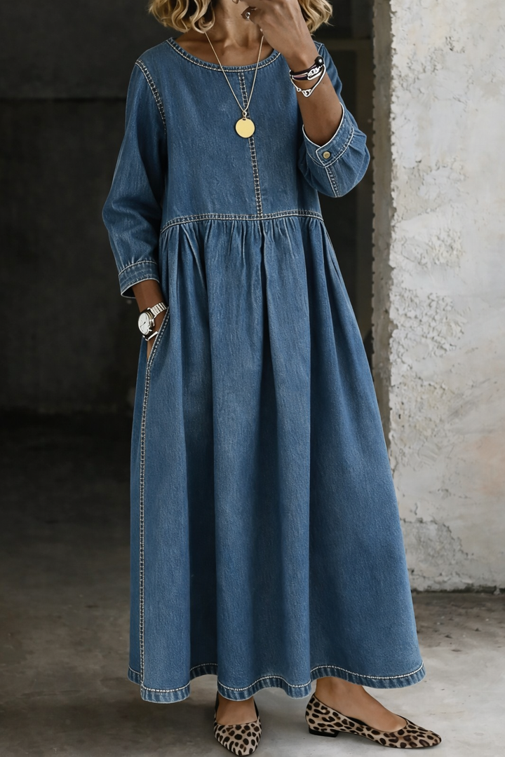 Stelzer - Round Neck Denim Maxi Dress