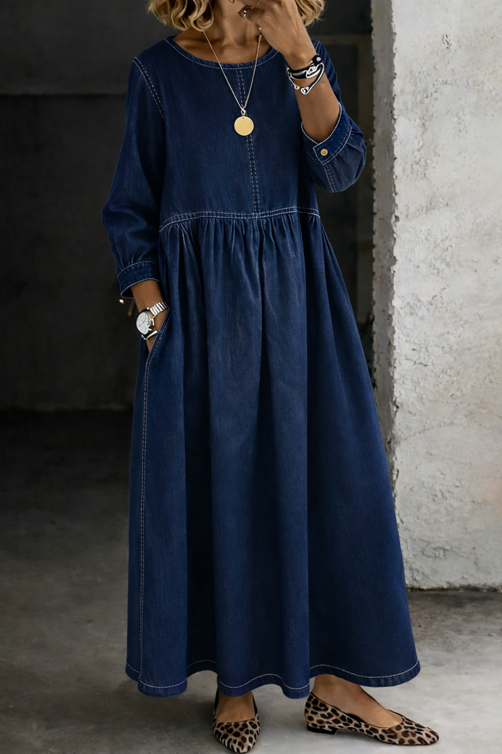 Stelzer - Round Neck Denim Maxi Dress