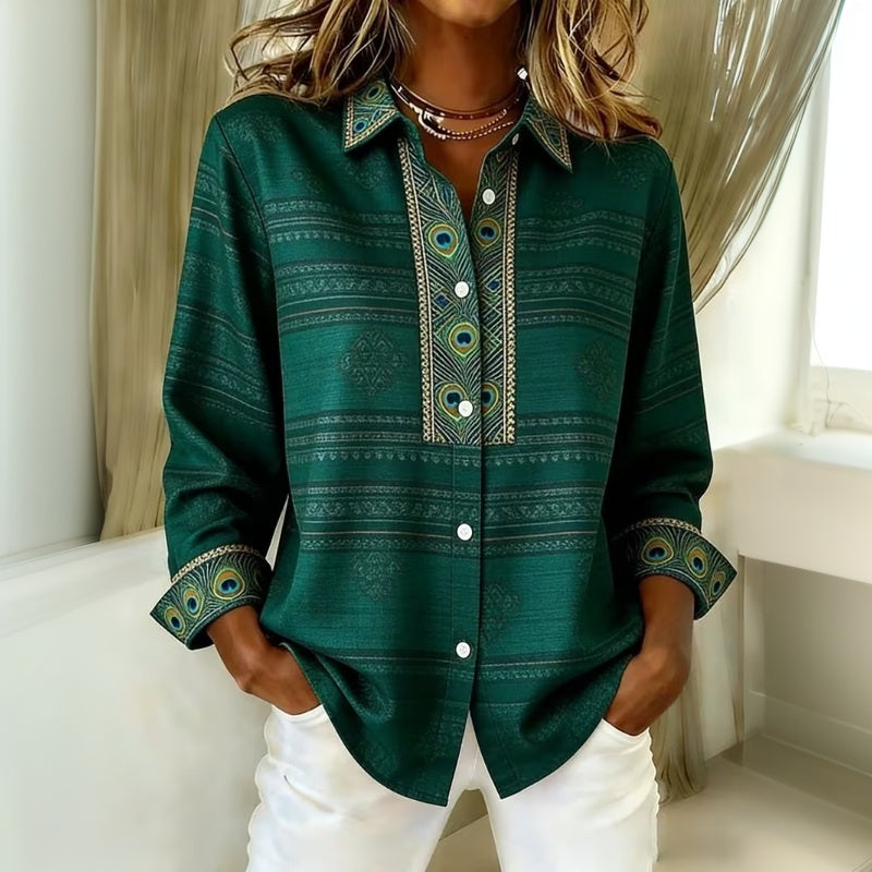 Sabrella - Peacock Feather Print Shirt