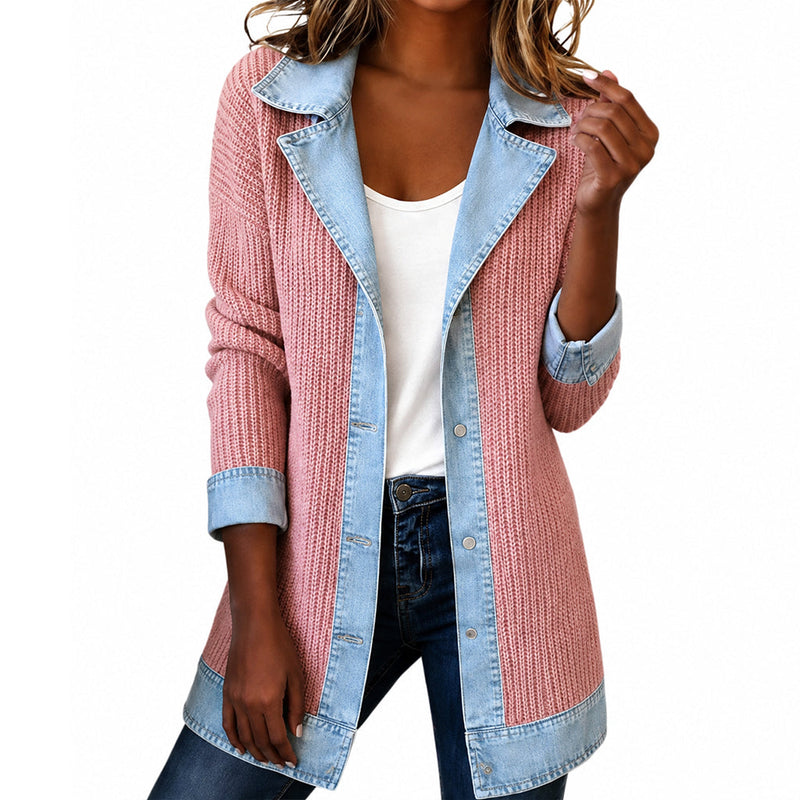 Emilana - Styish Cardigan With Denim