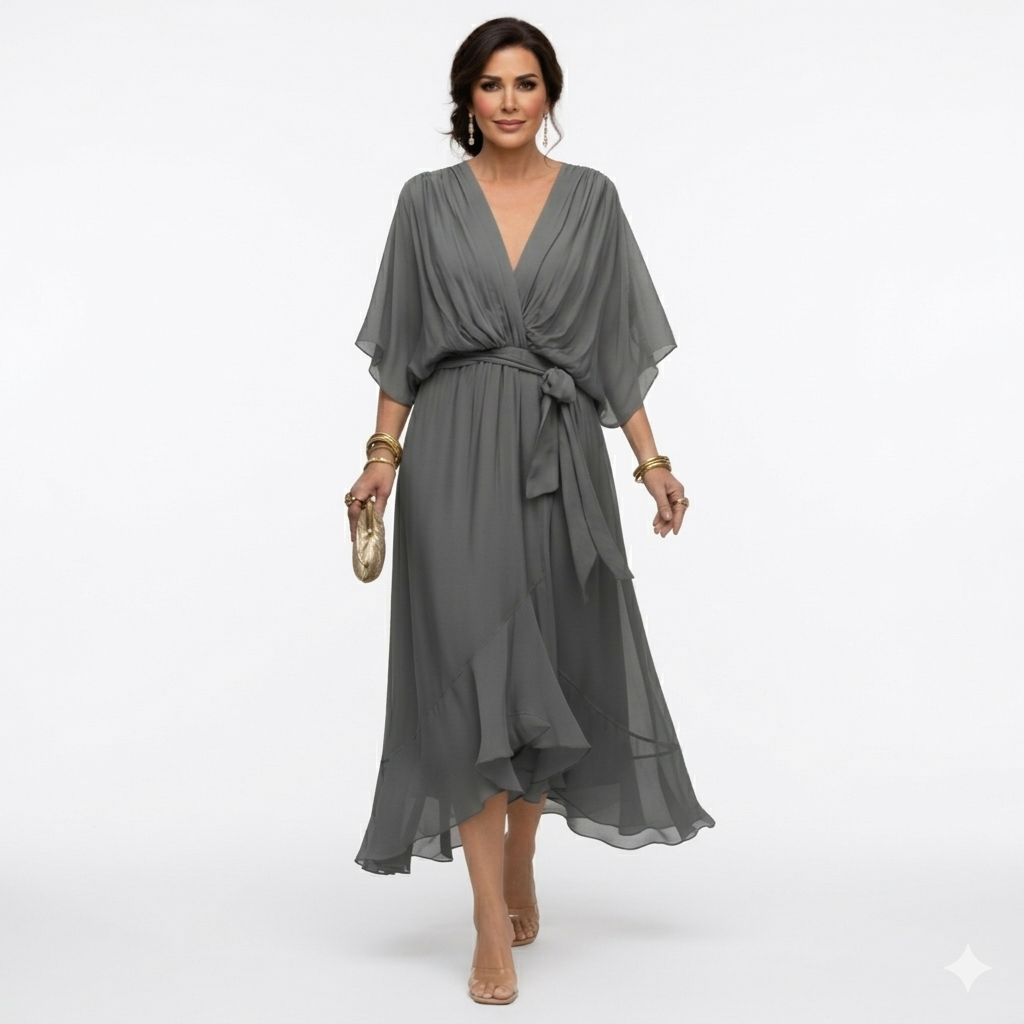 Zagda - Elegant V-Neck Midi Dress