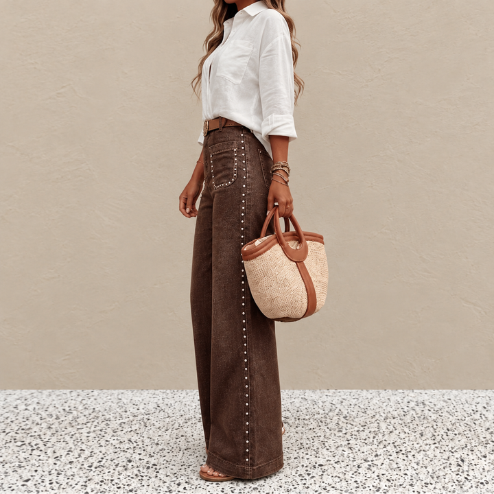 Helelle - Wide Leg Pants with Studs