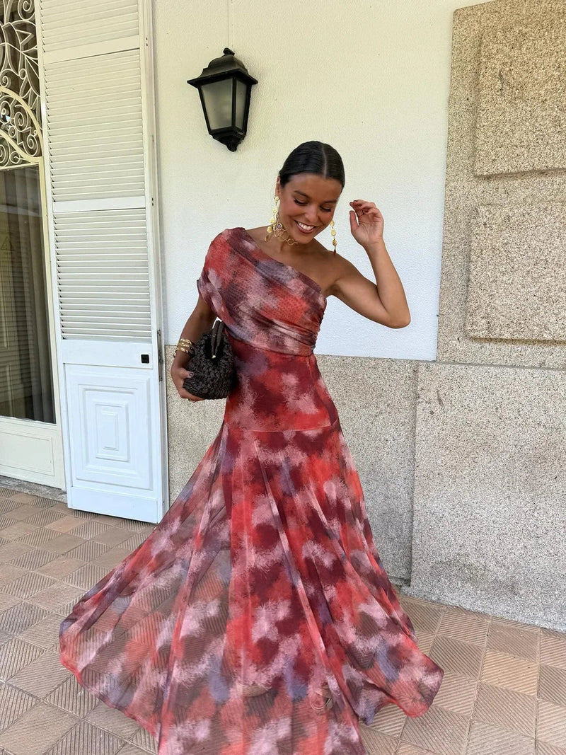 Dainia - One-Shoulder Mesh Maxi Dress