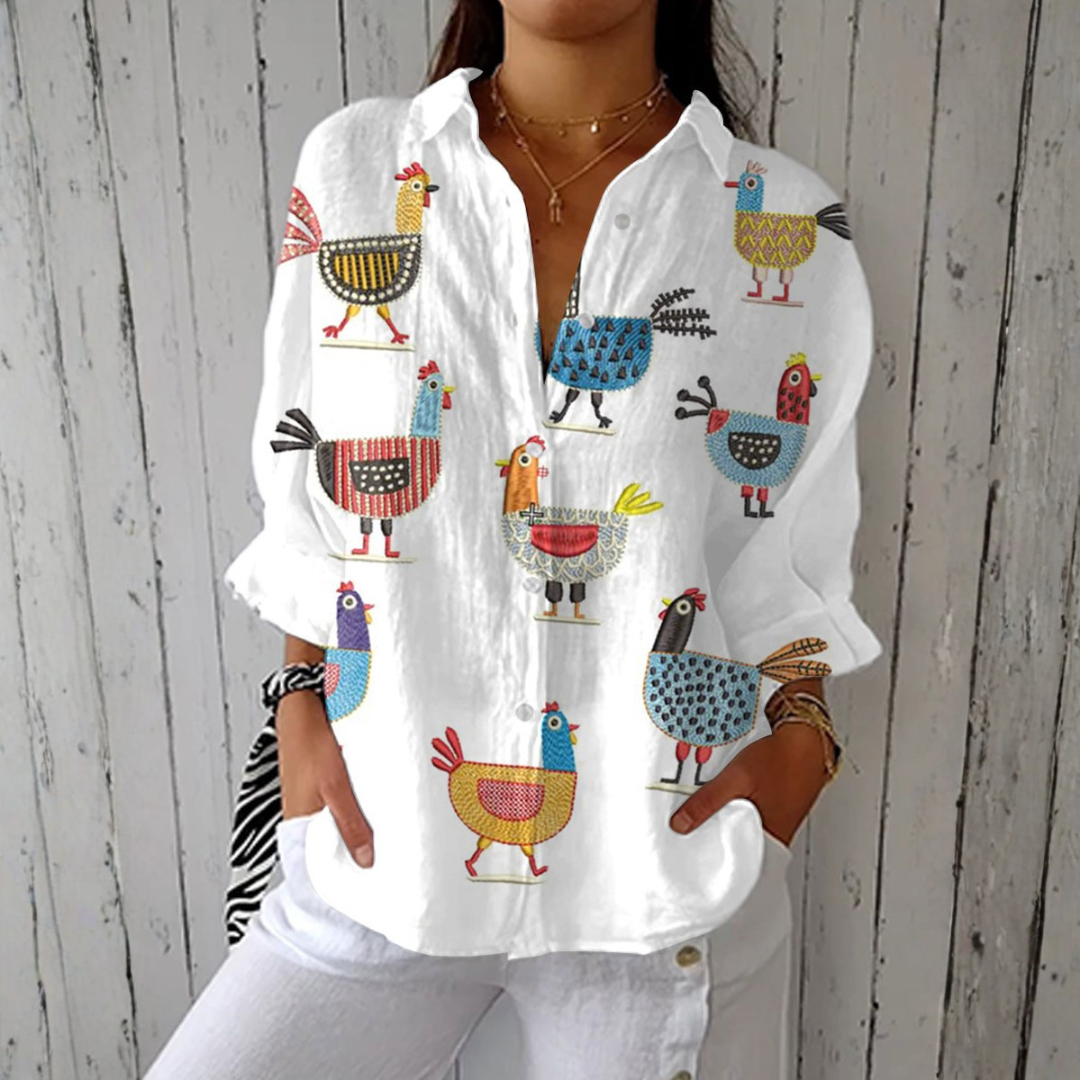 Lynda - Lightweight Blouse with Chicken Print