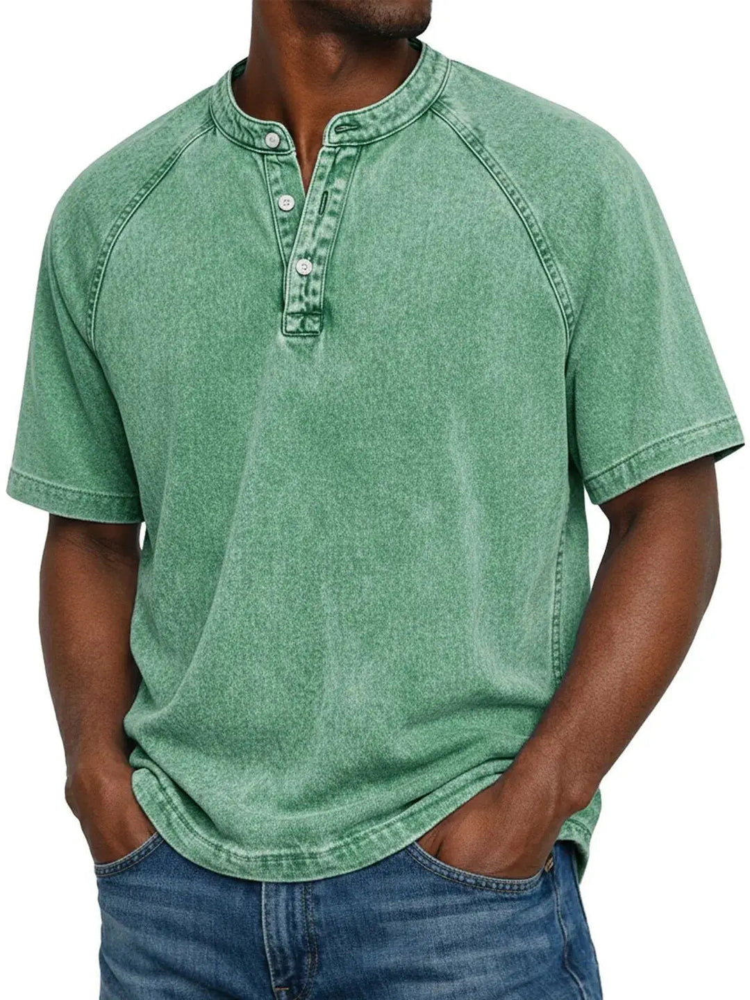 Misael  - Vintage Washed Short Sleeve Henley T-Shirt