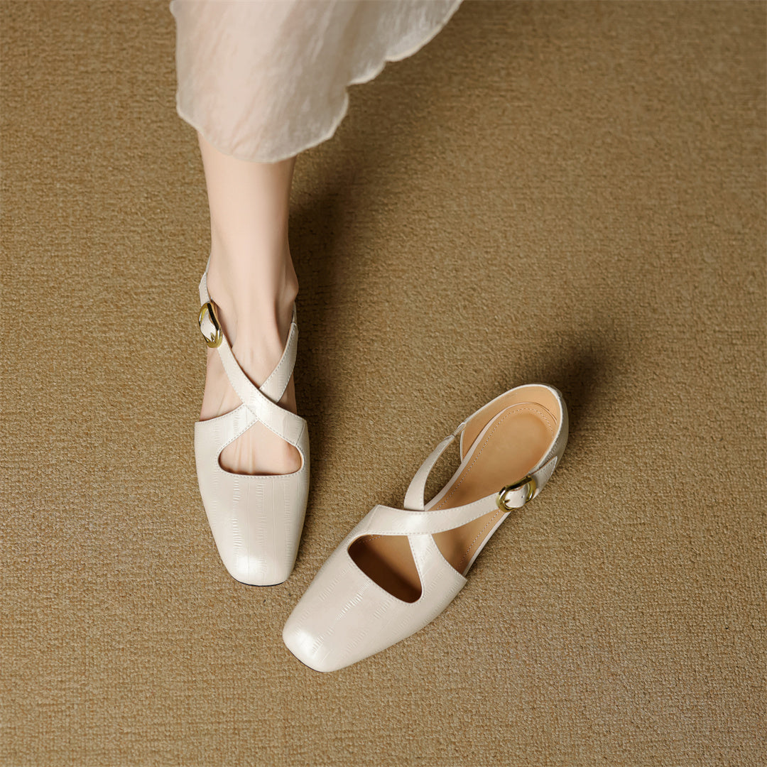 Malena - Leather Cross Strap Shoes