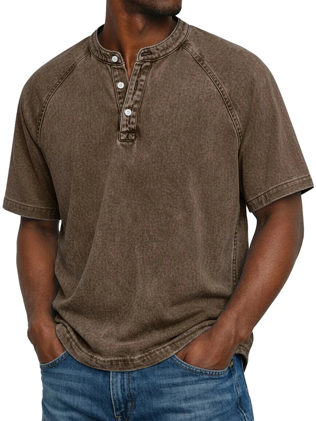 Misael  - Vintage Washed Short Sleeve Henley T-Shirt
