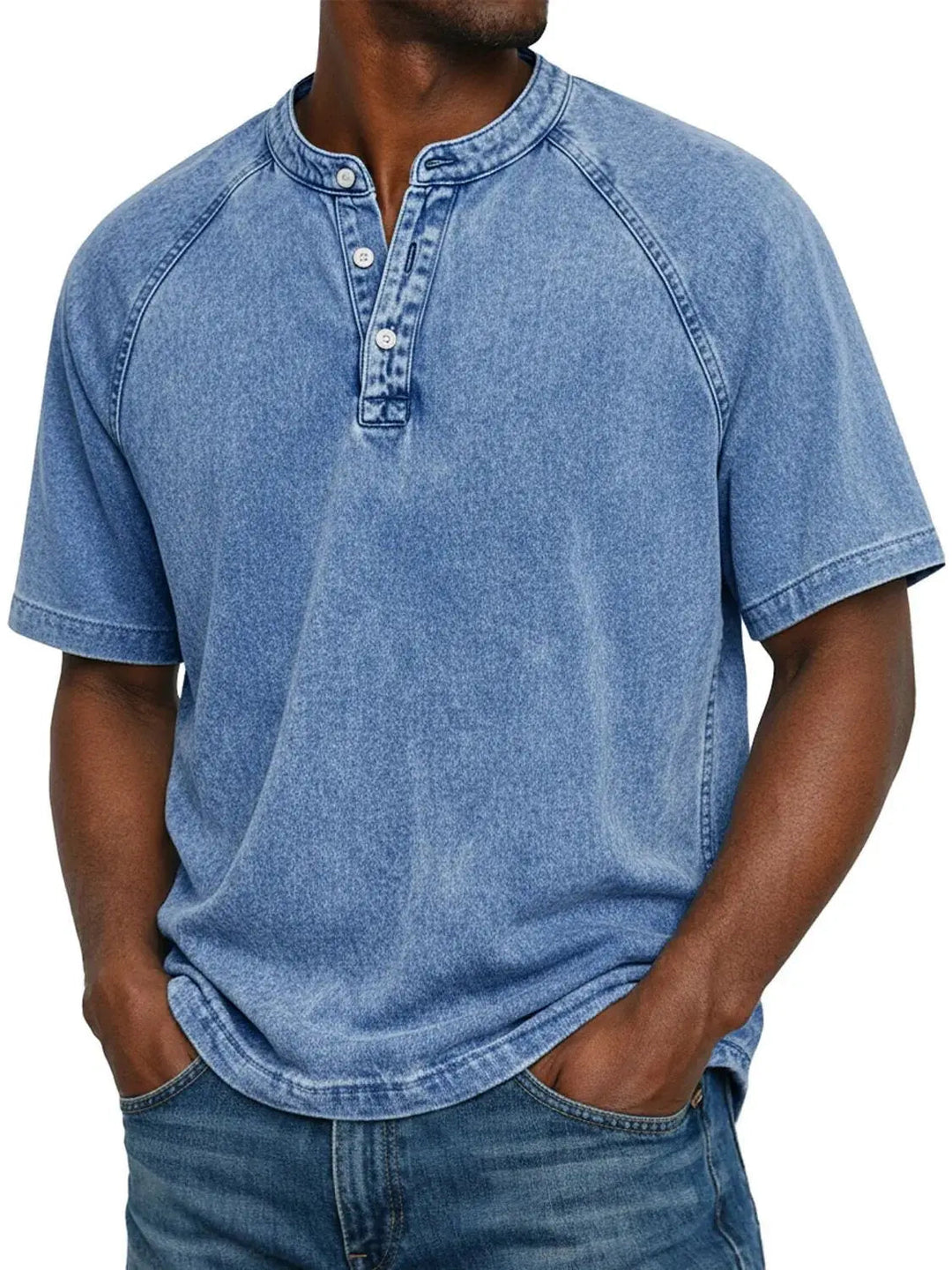 Misael  - Vintage Washed Short Sleeve Henley T-Shirt