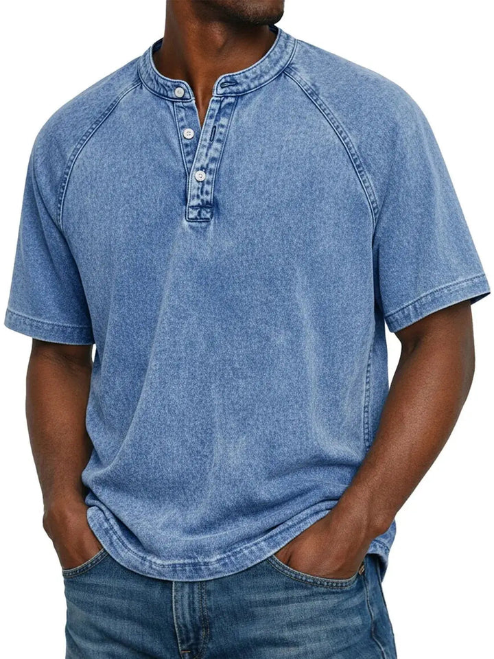 Misael  - Vintage Washed Short Sleeve Henley T-Shirt