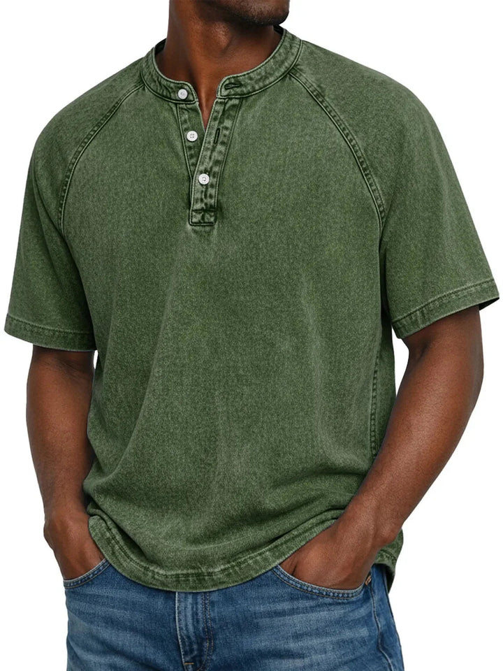 Misael  - Vintage Washed Short Sleeve Henley T-Shirt