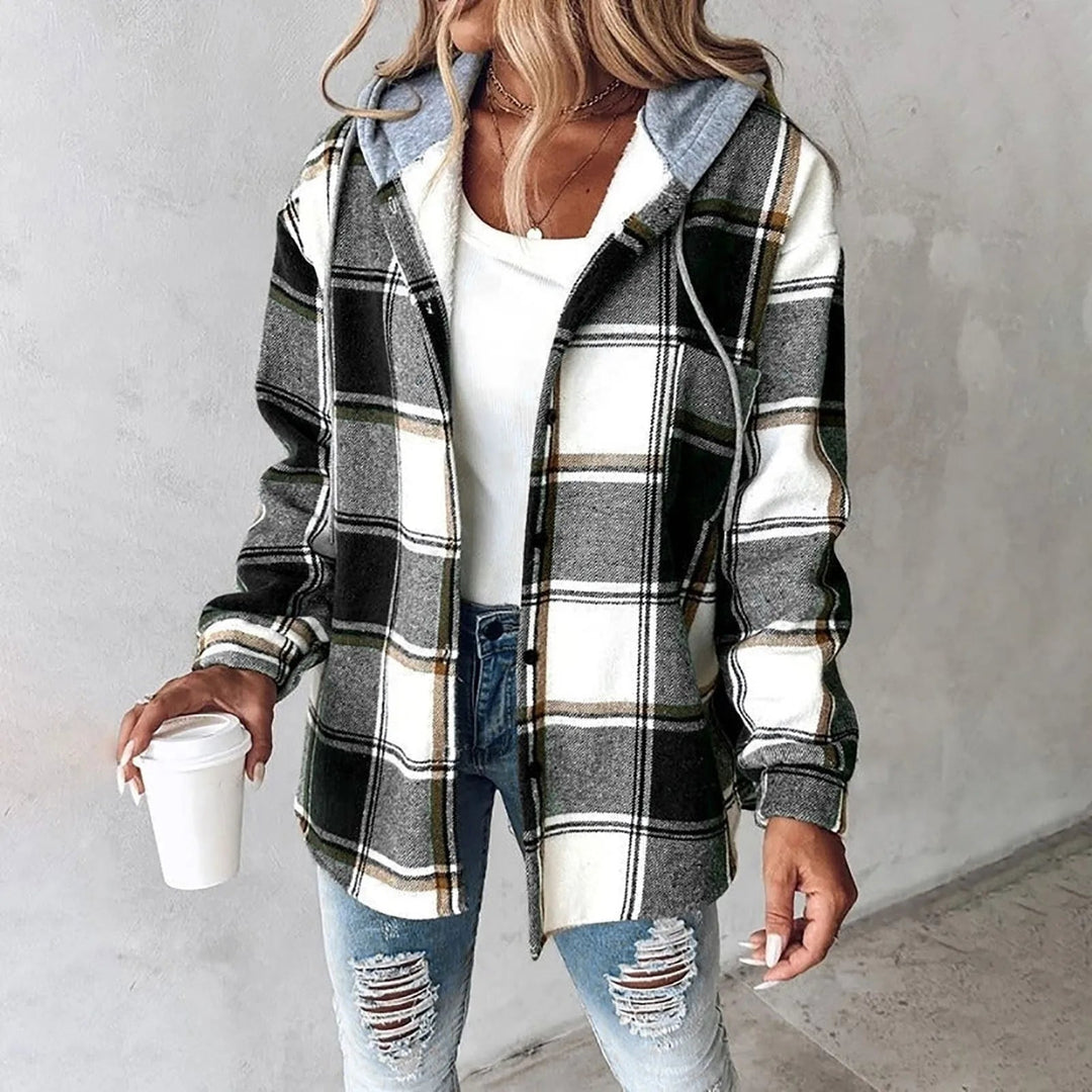Geneiova - Jacket With Plaid Pattern and Drawstring Hood