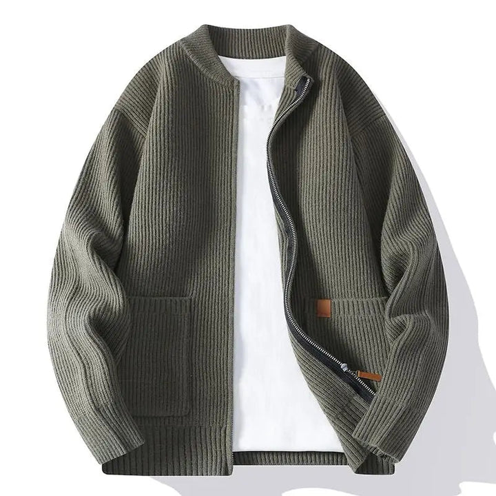 Yvis - Ribbed Knit Zip-Up Cardigan