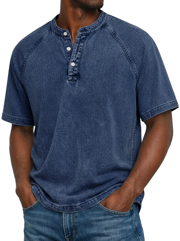 Misael  - Vintage Washed Short Sleeve Henley T-Shirt