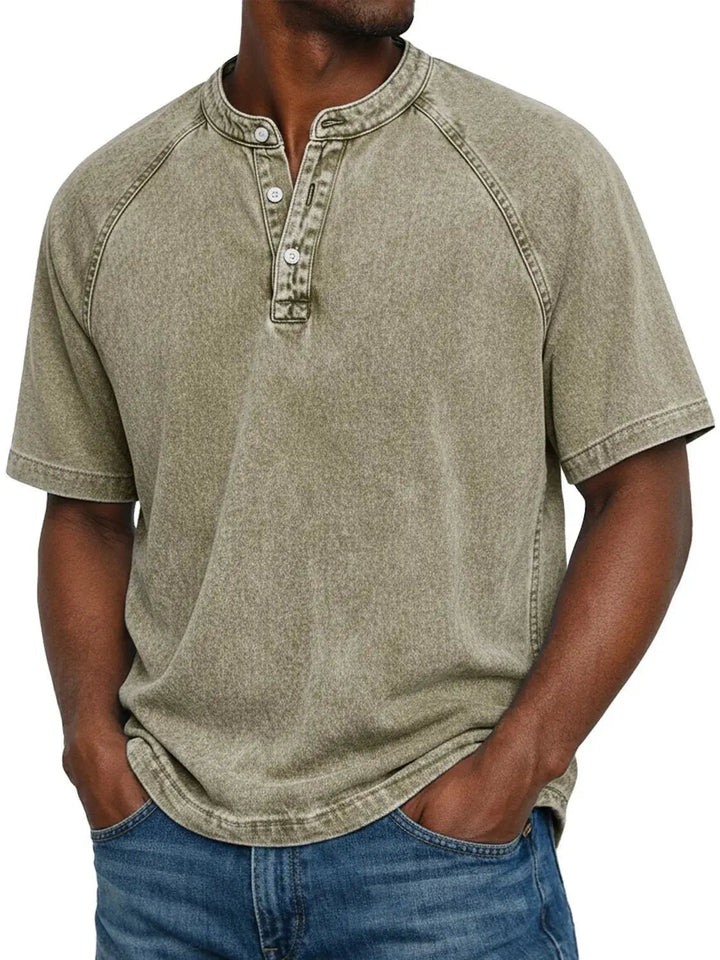 Misael  - Vintage Washed Short Sleeve Henley T-Shirt