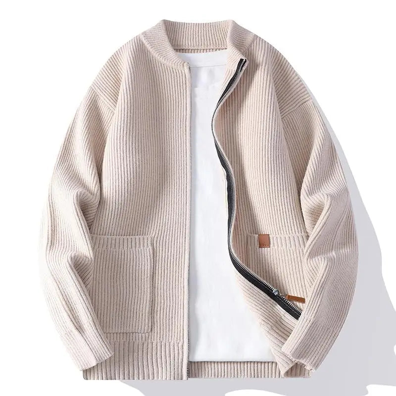 Yvis - Ribbed Knit Zip-Up Cardigan