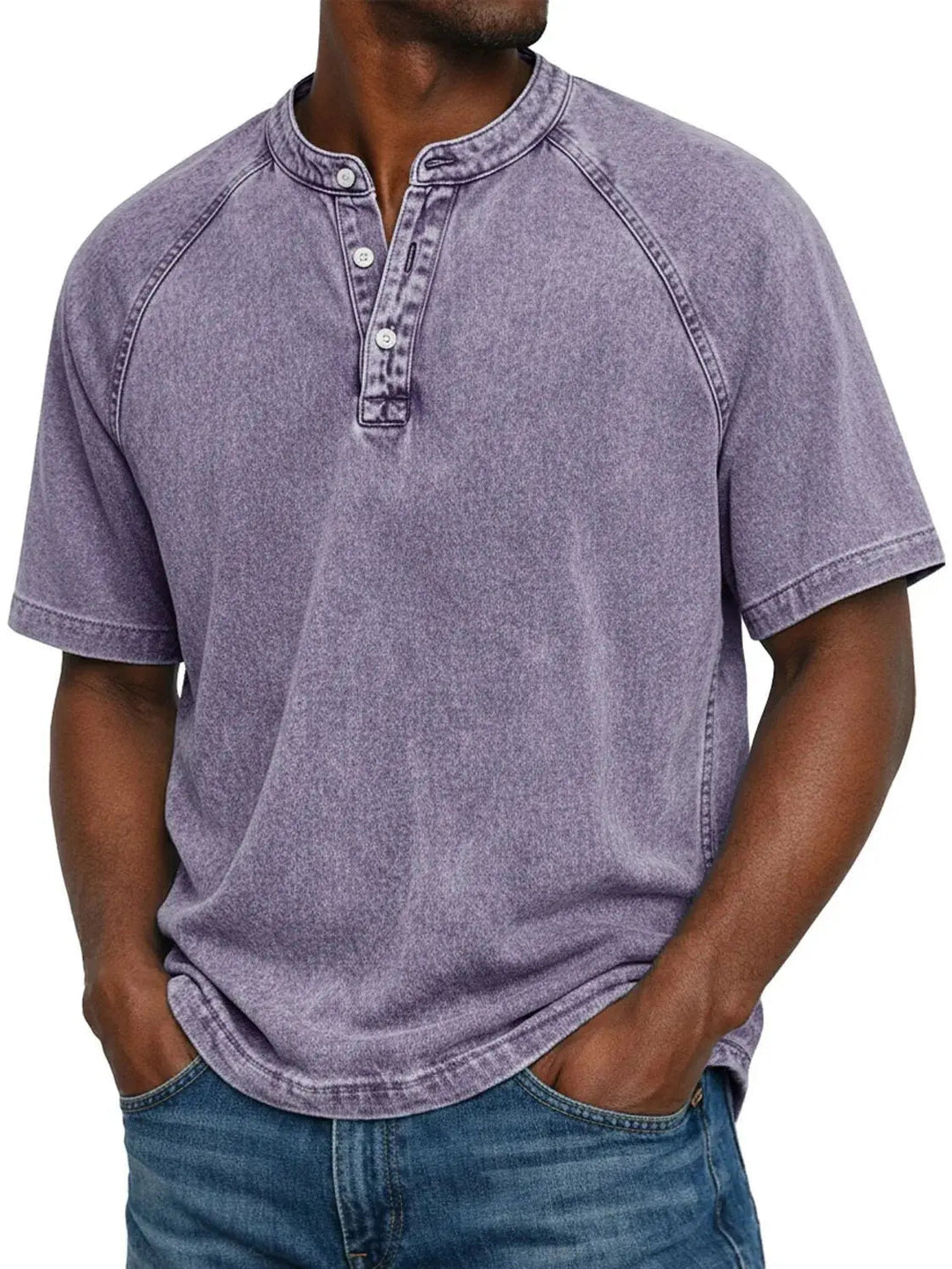 Misael  - Vintage Washed Short Sleeve Henley T-Shirt