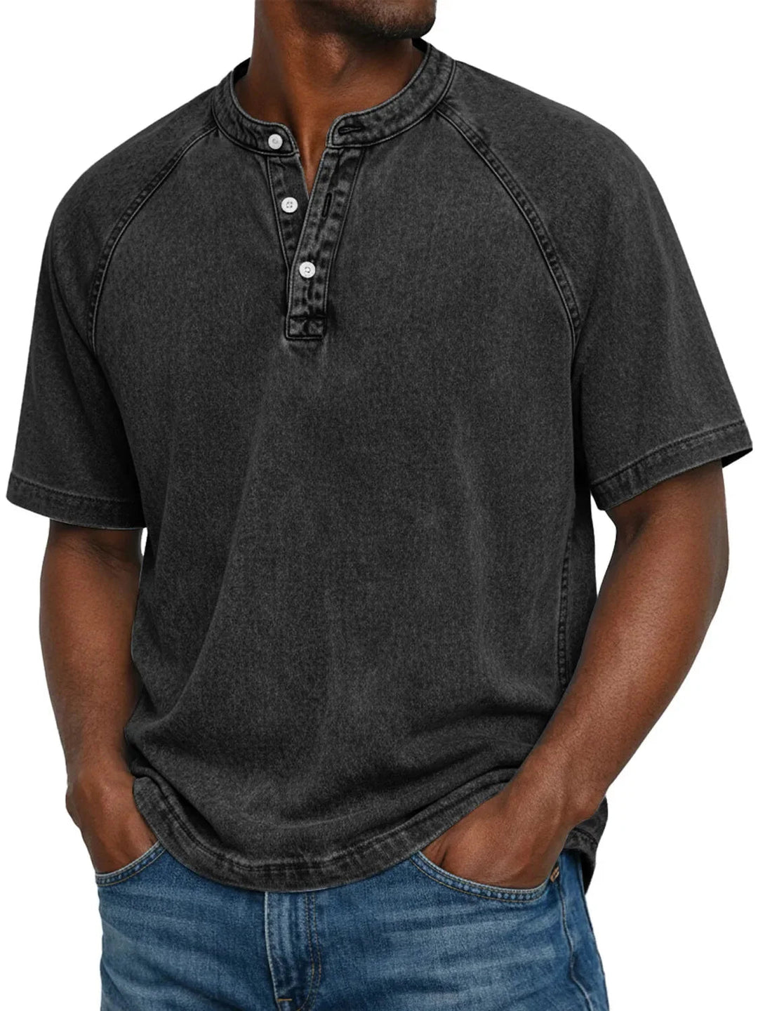 Misael  - Vintage Washed Short Sleeve Henley T-Shirt