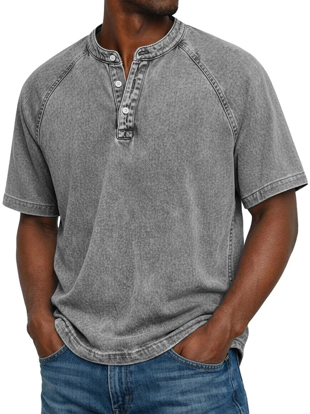 Misael  - Vintage Washed Short Sleeve Henley T-Shirt