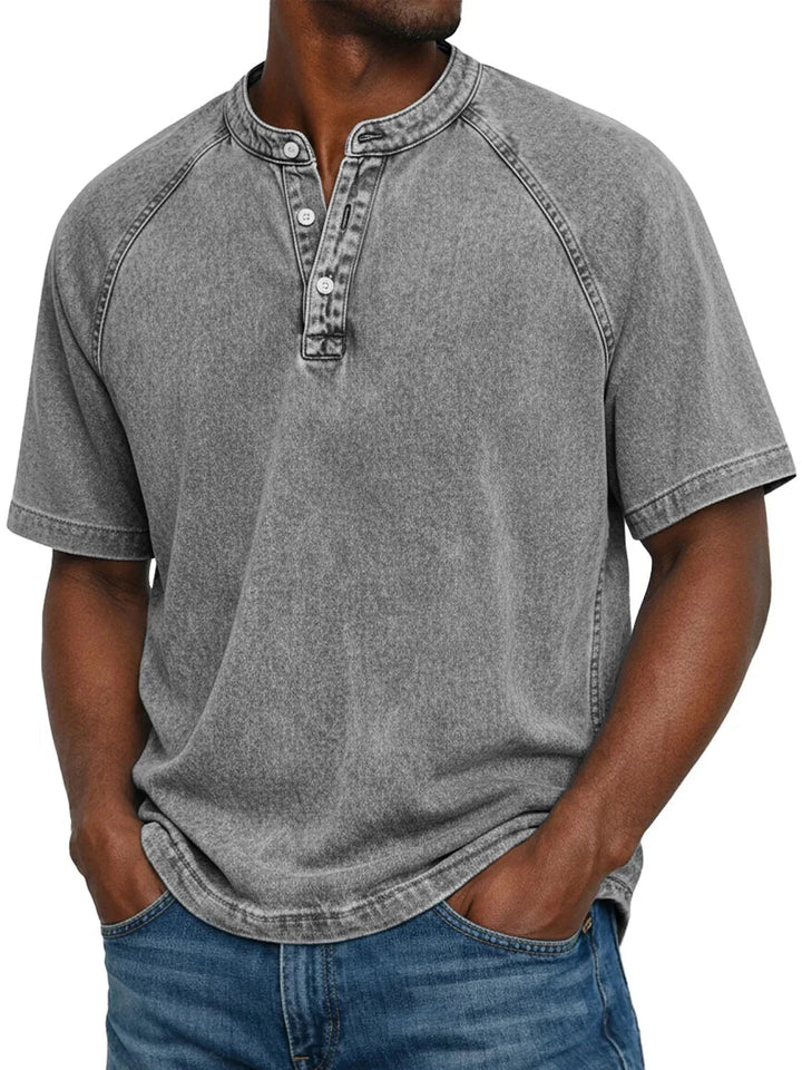 Misael  - Vintage Washed Short Sleeve Henley T-Shirt